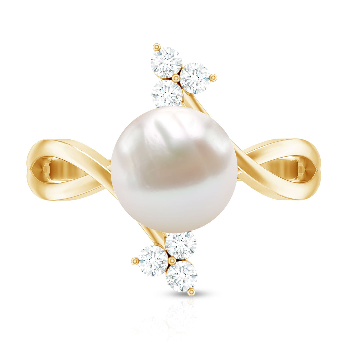 Cultured 7.48 carat white pearl bypass engagement ring with diamonds by Rosec Jewels, showcasing elegant design and sparkling accents.