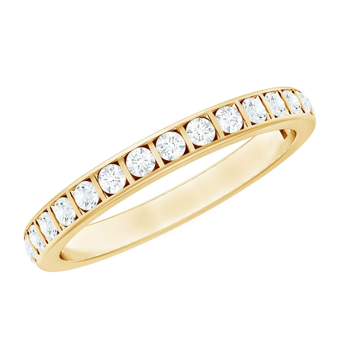 Rosec Jewels moissanite half eternity band ring for women, showcasing sparkling gemstone accents on a sleek gold band.