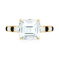Claw Set Moissanite Engagement Ring With Black Diamond