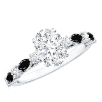 Certified Moissanite Oval Engagement Ring with Real Black Spinel