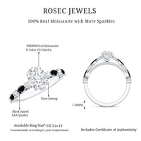 Certified Moissanite Oval Engagement Ring with Real Black Spinel