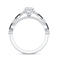 Certified Moissanite Oval Engagement Ring with Real Black Spinel