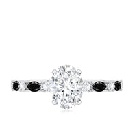 Certified Moissanite Oval Engagement Ring with Real Black Spinel