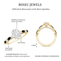 Certified Moissanite Oval Engagement Ring with Real Black Spinel