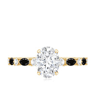 Certified Moissanite Oval Engagement Ring with Real Black Spinel