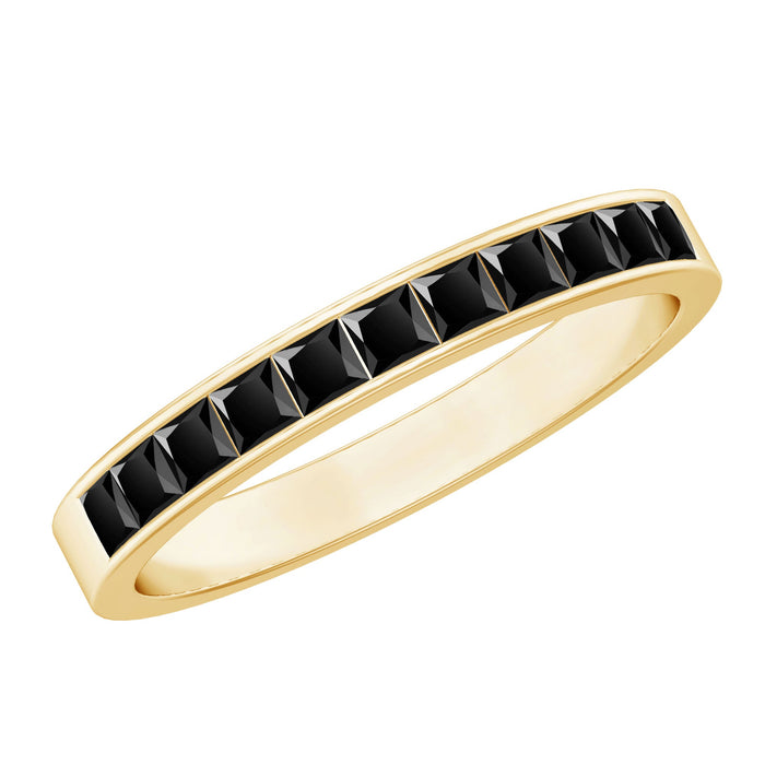Black onyx princess cut half eternity ring in channel setting by Rosec Jewels, showcasing a sleek, elegant design.