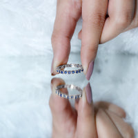 Certified Round Cut Lab Grown Blue Sapphire Eternity Band Ring