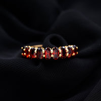 Genuine Oval Shape Garnet Half Eternity Ring