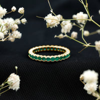 Beaded Bezel Set Emerald Full Eternity Stackable Ring