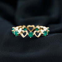 Minimalist Emerald Heart Shape Wedding Band