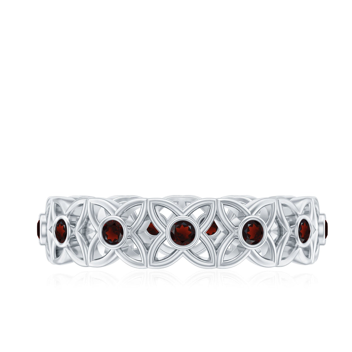 Certified Natural Garnet Flower Wedding Band