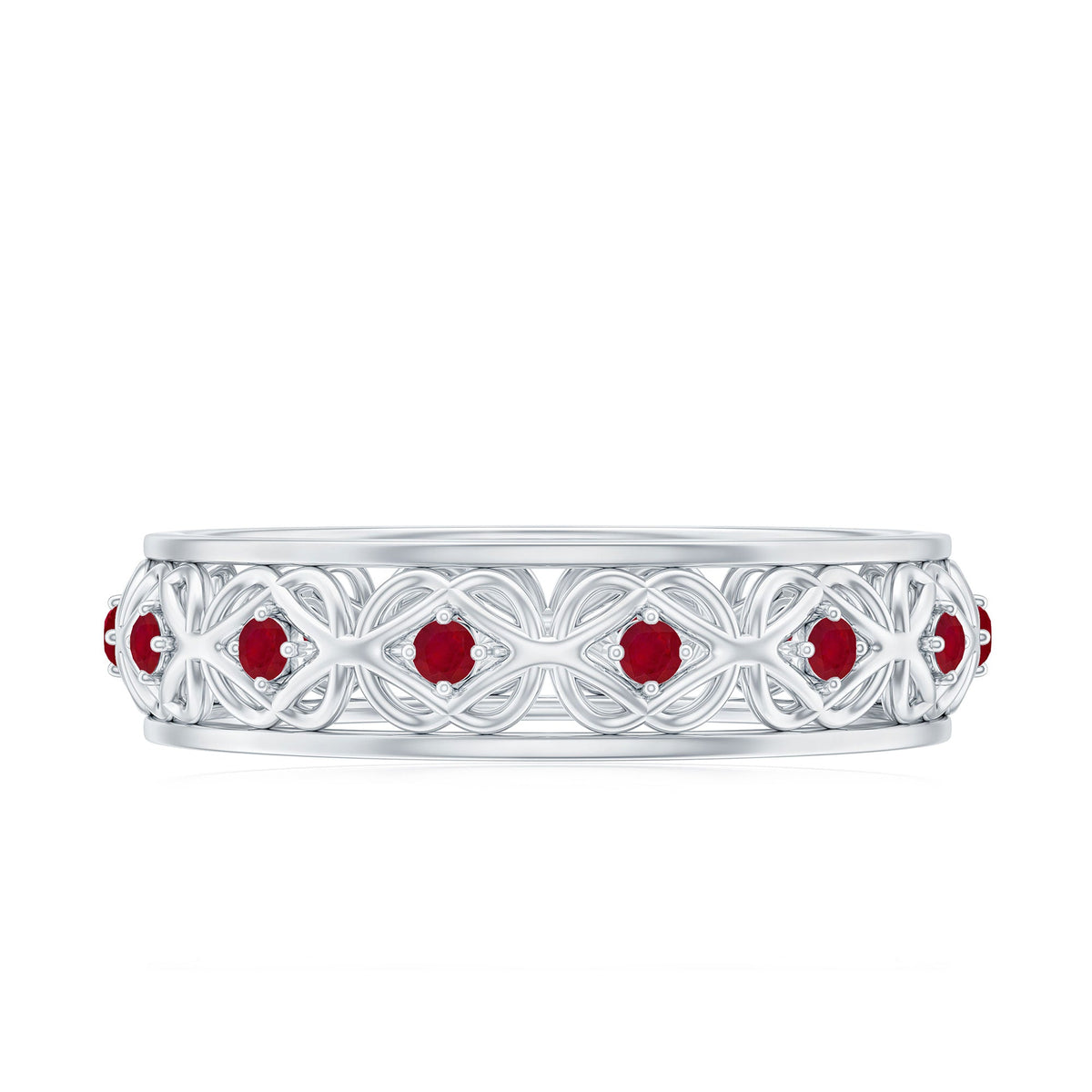 Natural Ruby Celtic Knot wedding band for women by Rosec Jewels, featuring intricate Celtic knot design and vibrant ruby gemstone.