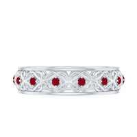 Natural Ruby Celtic Knot wedding band for women by Rosec Jewels, featuring intricate Celtic knot design and vibrant ruby gemstone.