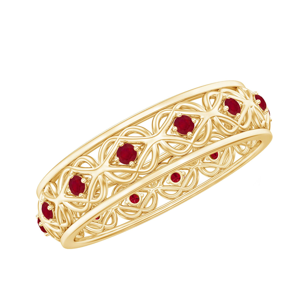 Natural Ruby Celtic Knot wedding band for women by Rosec Jewels, featuring intricate Celtic knot design and vibrant ruby gemstone.