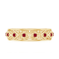 Natural Ruby Celtic Knot wedding band for women with intricate design, crafted by Rosec Jewels, featuring a polished silver finish.