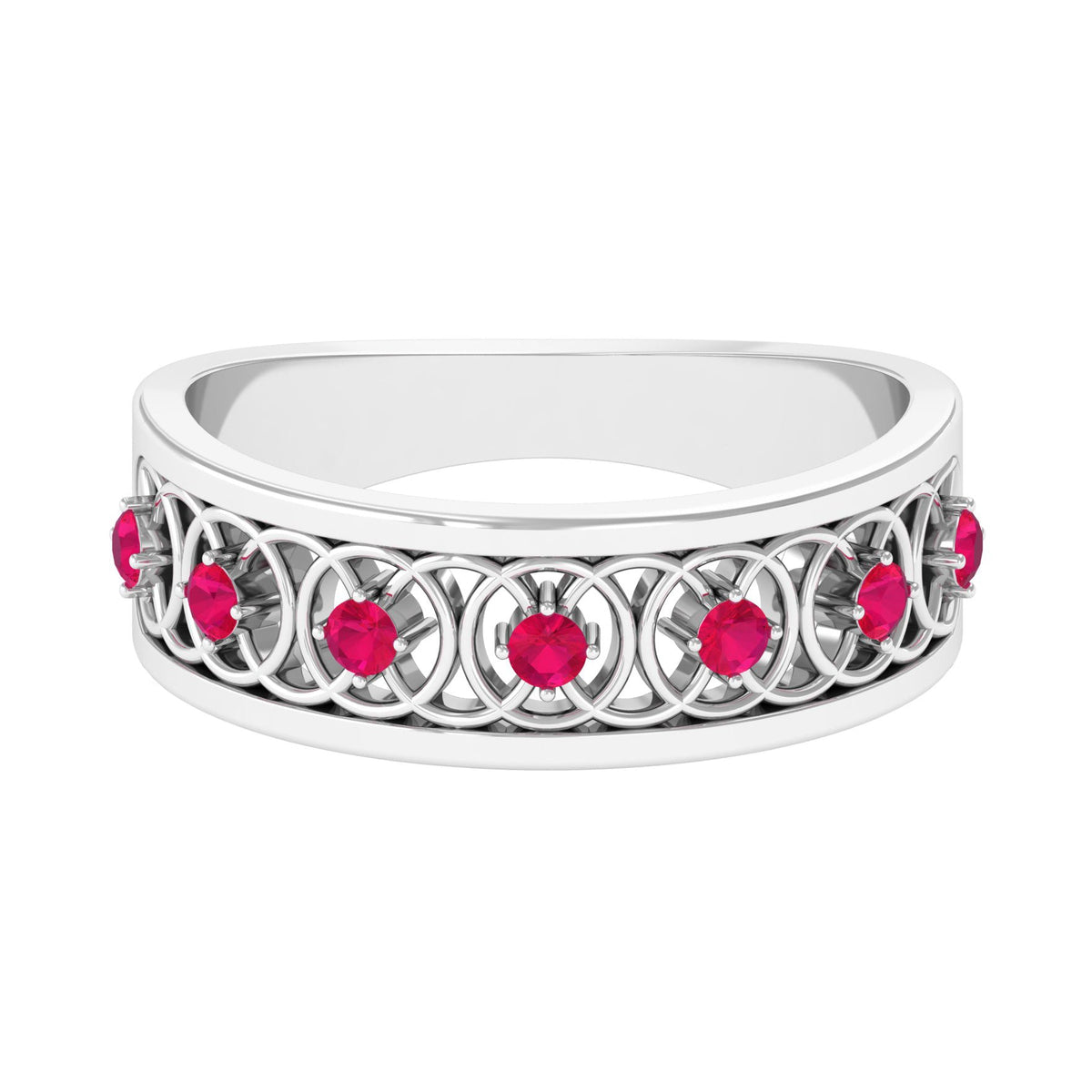 Vintage Inspired Ruby Half Eternity Anniversary Band Ring