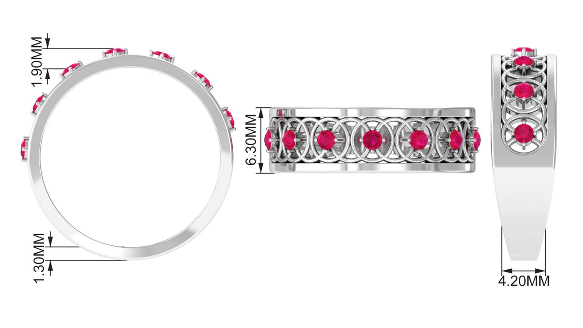 Vintage Inspired Ruby Half Eternity Anniversary Band Ring
