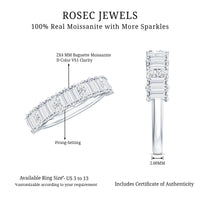 Baguette and Round Moissanite Half Eternity Band Ring