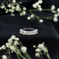 Baguette and Round Moissanite Half Eternity Band Ring