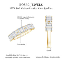 Baguette and Round Moissanite Half Eternity Band Ring
