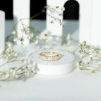 Baguette and Round Moissanite Half Eternity Band Ring