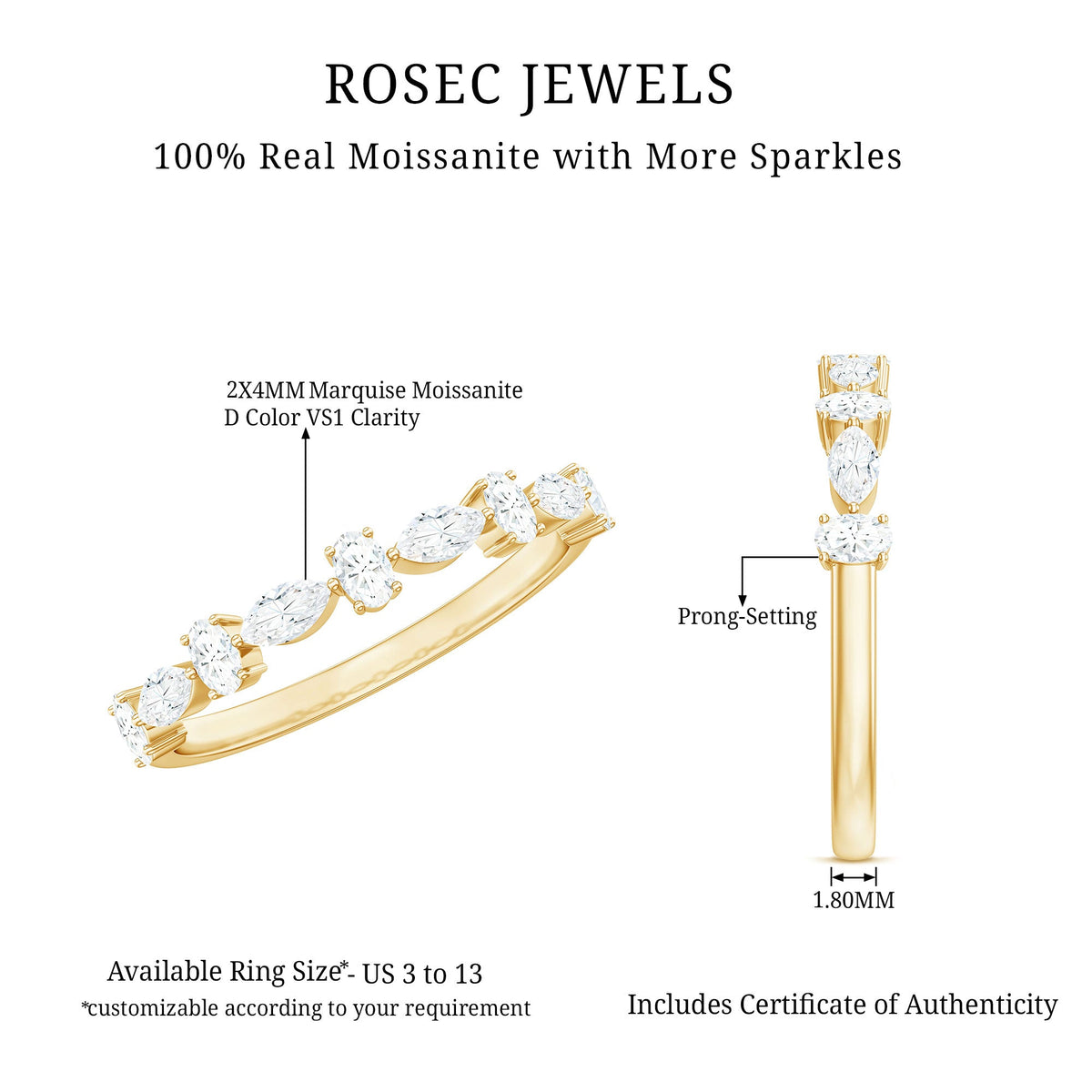 Marquise and Oval Shape Moissanite Half Eternity Ring
