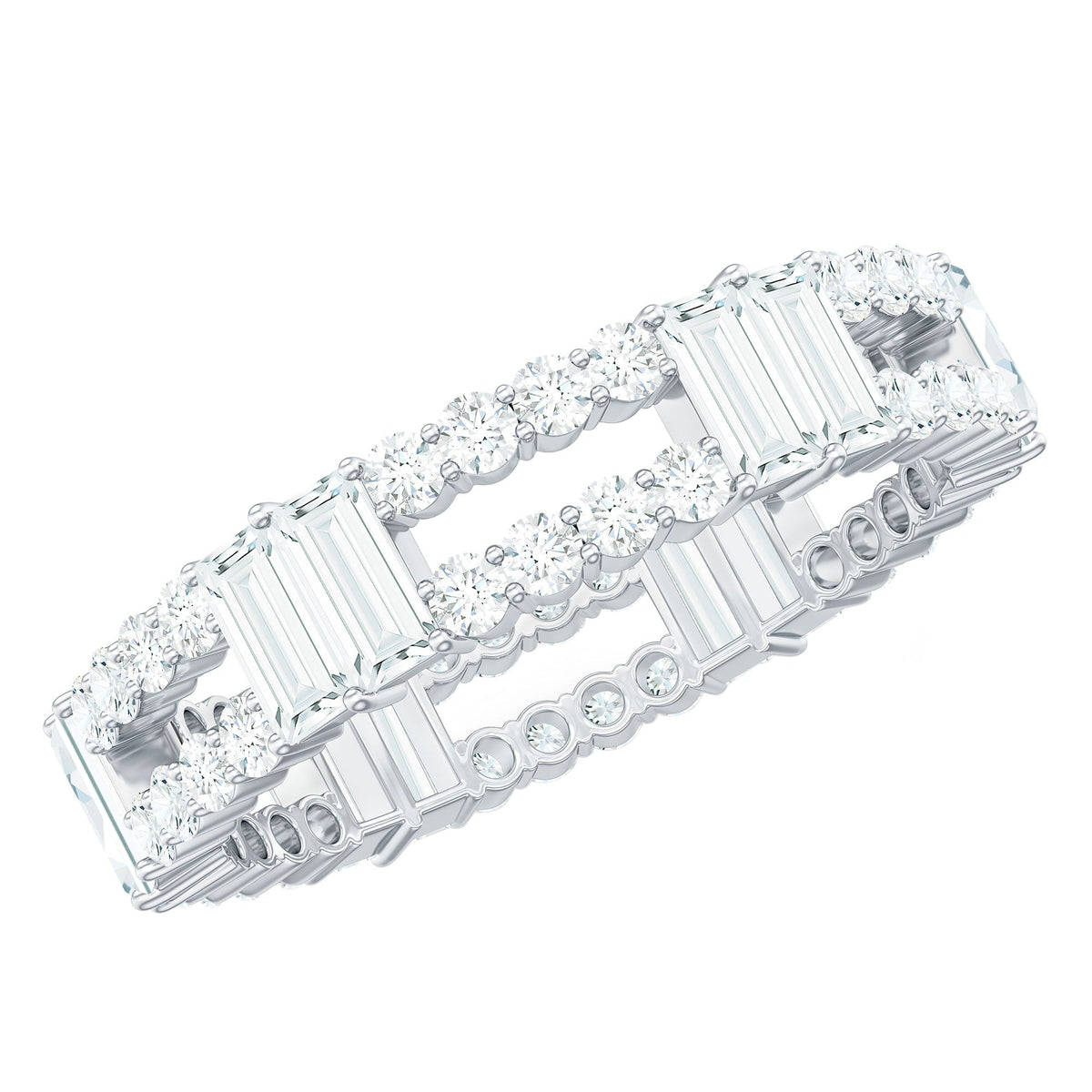 Rosec Jewels moissanite eternity wedding band ring featuring a continuous row of sparkling moissanite stones on a sleek band
