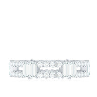 Rosec Jewels moissanite eternity wedding band ring with a continuous row of sparkling stones on a sleek silver band.