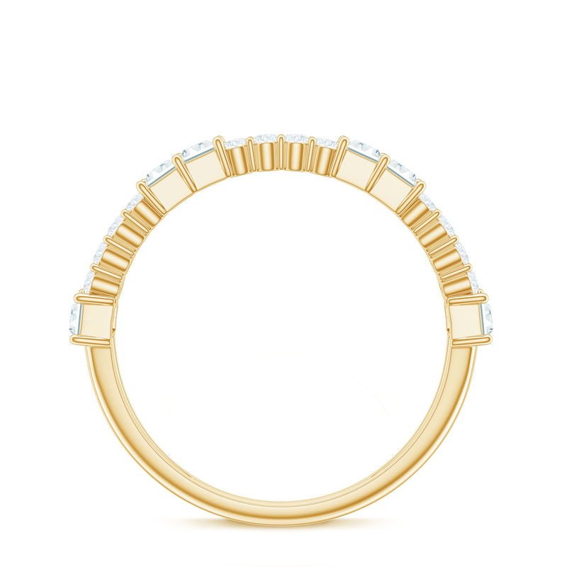 Rosec Jewels baguette and round moissanite half eternity band ring with sparkling gemstones and sleek gold setting.