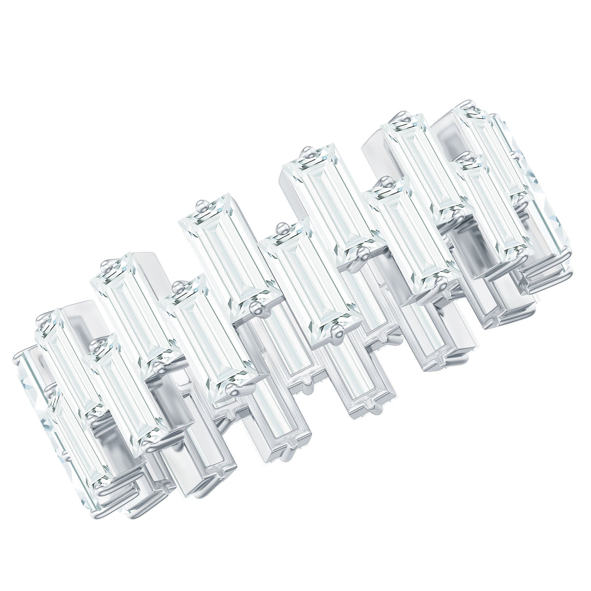Certified Moissanite Baguette Eternity Band Ring featuring sparkling baguette-cut moissanite stones set in a sleek gold band.
