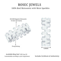 Certified Moissanite Baguette Eternity Band Ring by Rosec Jewels featuring sparkling baguette-cut moissanite stones in a continuous band.
