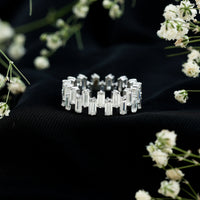 Certified Moissanite Baguette Eternity Band Ring by Rosec Jewels with sparkling baguette-cut stones set in a continuous circle.