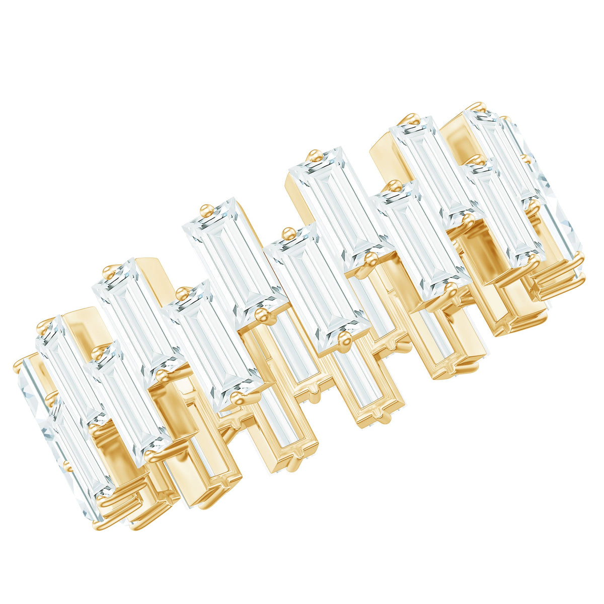 Certified Moissanite baguette eternity band ring from Rosec Jewels featuring sparkling rectangular gemstones in a continuous circle.