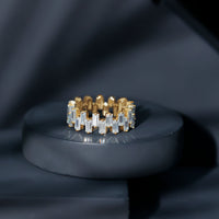 Certified Moissanite Baguette Eternity Band Ring from Rosec Jewels featuring a continuous row of sparkling baguette-cut moissanite stones.