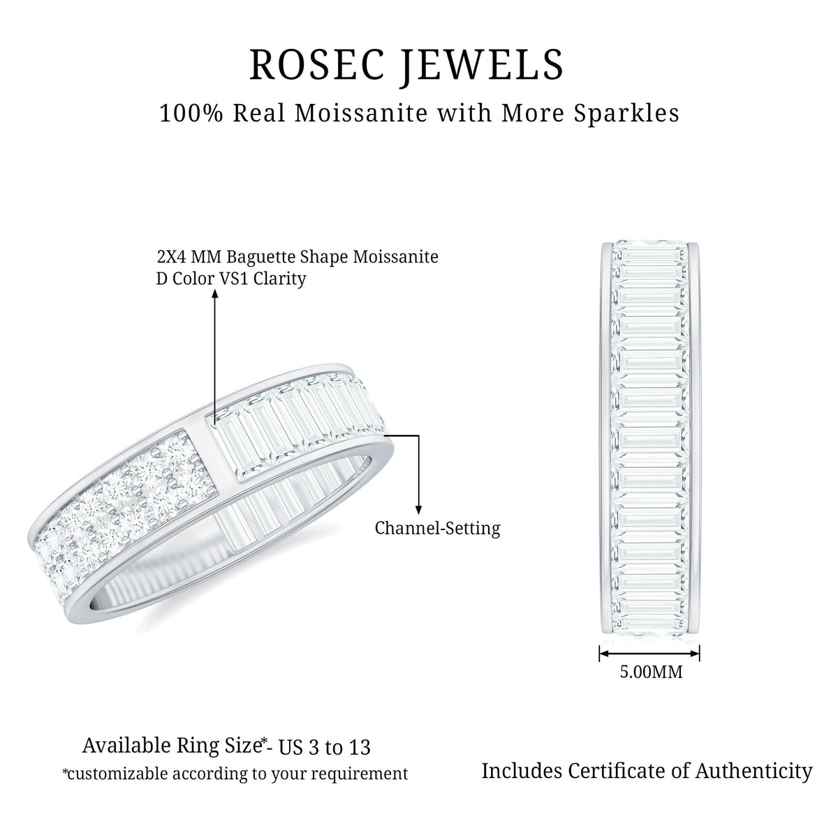 Certified Moissanite Wide Eternity Wedding Band