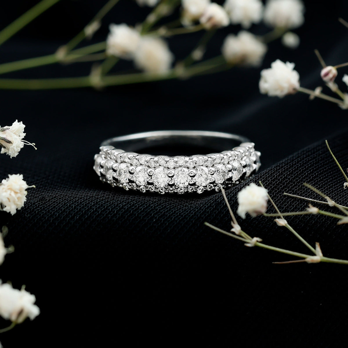 Classic Moissanite Half Eternity Wedding Band Ring