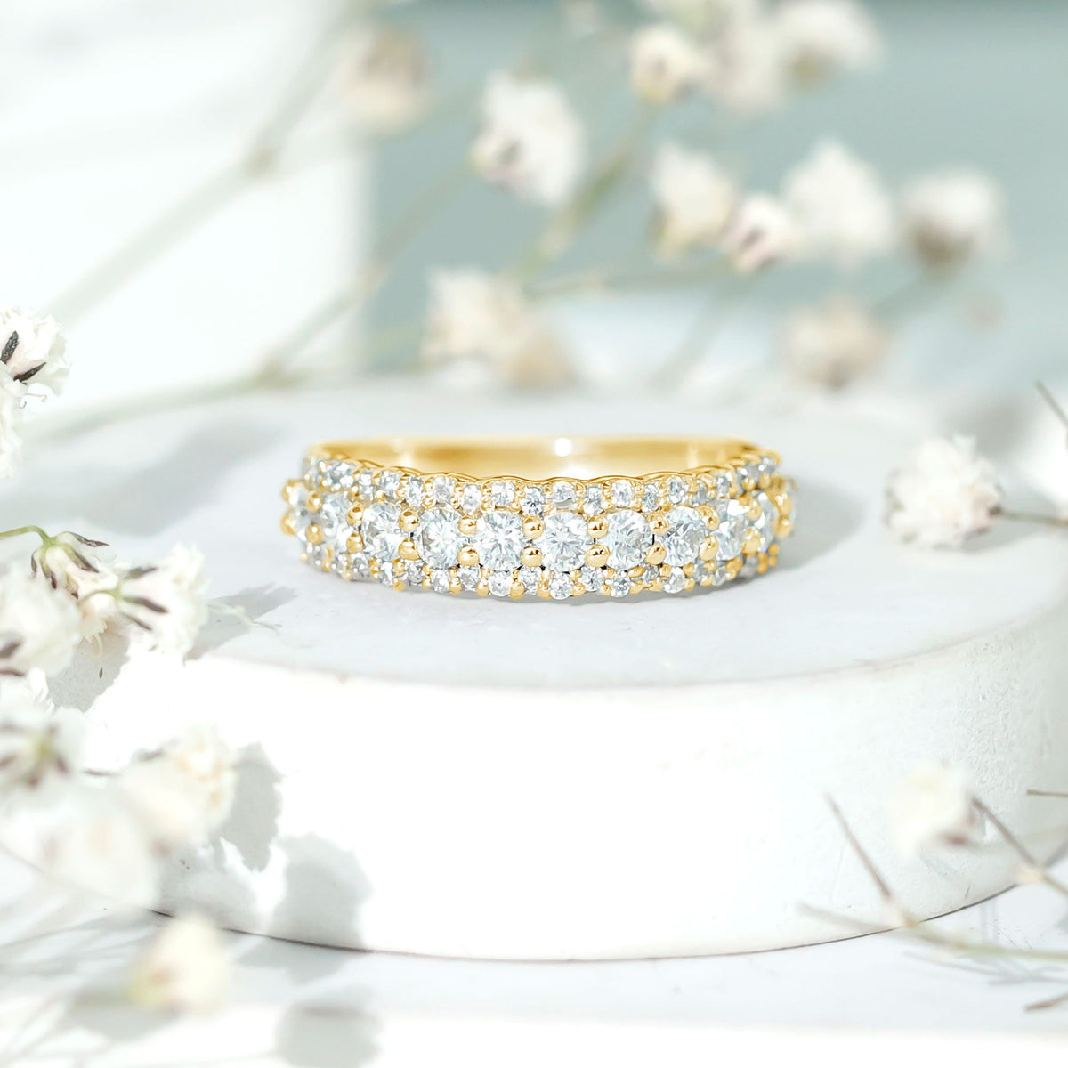 Classic Moissanite Half Eternity Wedding Band Ring