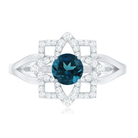 Flower Inspired London Blue Topaz and Diamond Engagement Ring