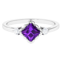 Rosec Jewels 1.2 Carat Princess Cut Amethyst engagement ring with diamond accent, showcasing a stunning purple gemstone and elegant band