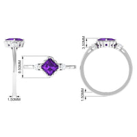 Rosec Jewels 1.2 Carat Princess Cut Amethyst engagement ring with diamond, showcasing a purple gemstone and sparkling accents.