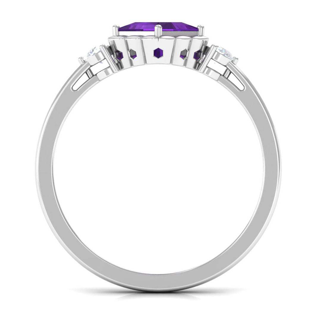Rosec Jewels 1.2 carat princess cut amethyst engagement ring with diamond accent, showcasing elegant jewelry design.