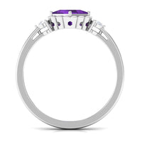 Rosec Jewels 1.2 carat princess cut amethyst engagement ring with diamond accent, showcasing elegant jewelry design.