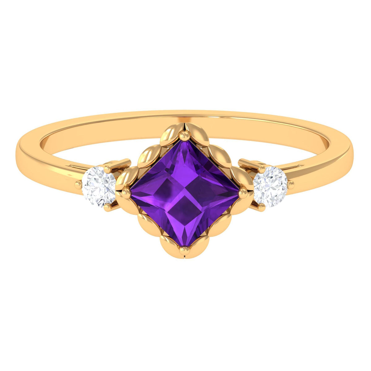 Rosec Jewels 1.2 Carat princess cut amethyst engagement ring with diamond accent, showcasing the elegant ring design.