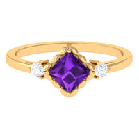 Rosec Jewels 1.2 Carat princess cut amethyst engagement ring with diamond accent, showcasing the elegant ring design.