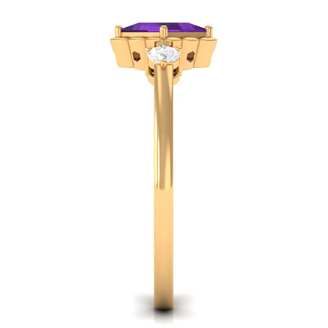 Rosec Jewels designer 1.2 carat princess cut amethyst engagement ring with diamond accent, showcasing a stunning purple gemstone and elegant band.