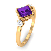 Rosec Jewels 1.2 carat princess cut amethyst engagement ring with diamond accents, featuring a stunning purple gemstone and intricate band.