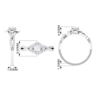 Natural Princess Cut Diamond Flower Engagement Ring with Crossover Shank