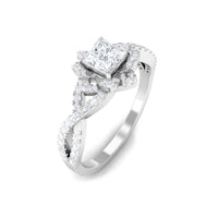 Natural Princess Cut Diamond Flower Engagement Ring with Crossover Shank