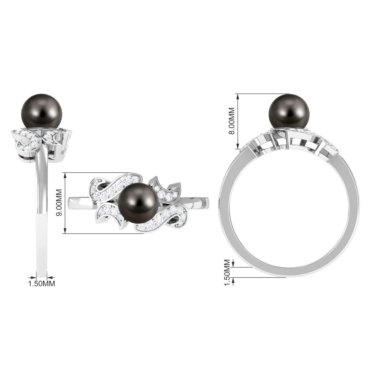 Rosec Jewels Tahitian Pearl engagement ring with diamond, featuring a designer ring design, set in a luxury jewelry setting.