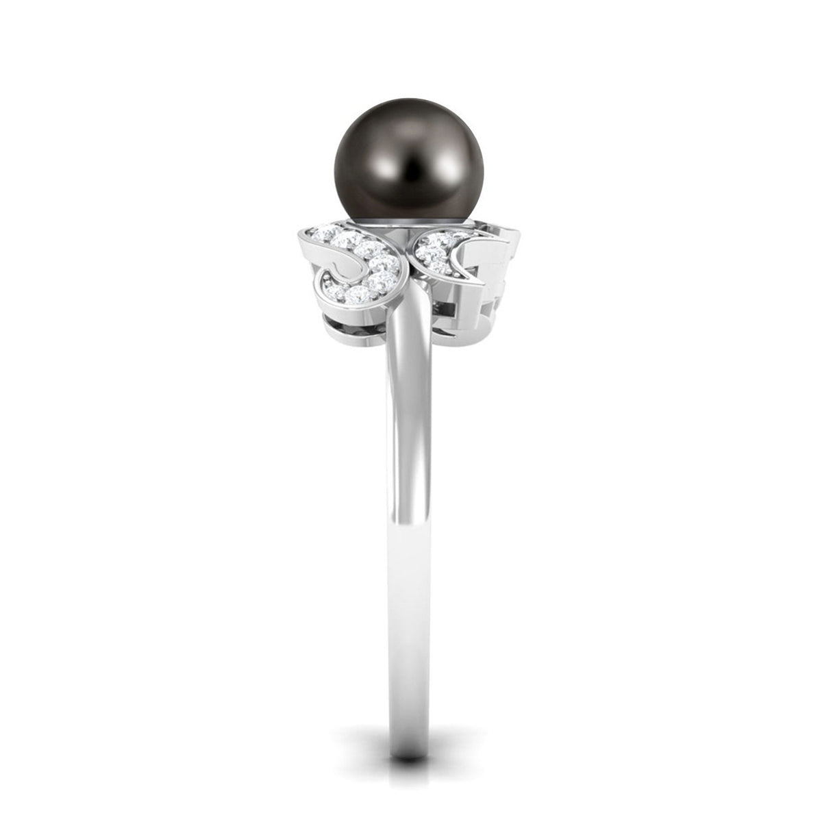 Elegant Tahitian pearl engagement ring with diamond accent from Rosec Jewels, showcasing a luxurious pearl centerpiece and sparkling details.